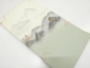 未使用品　塩瀬　手描き　風景模様　名古屋帯